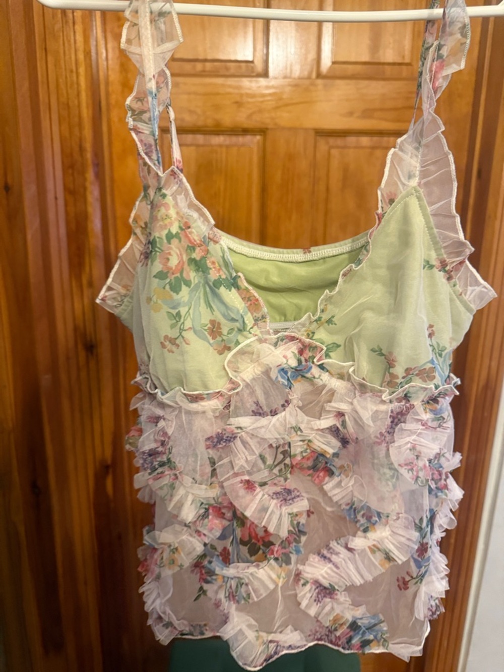 Cider Pastel Floral Ruffle Cami in Mint & Pink